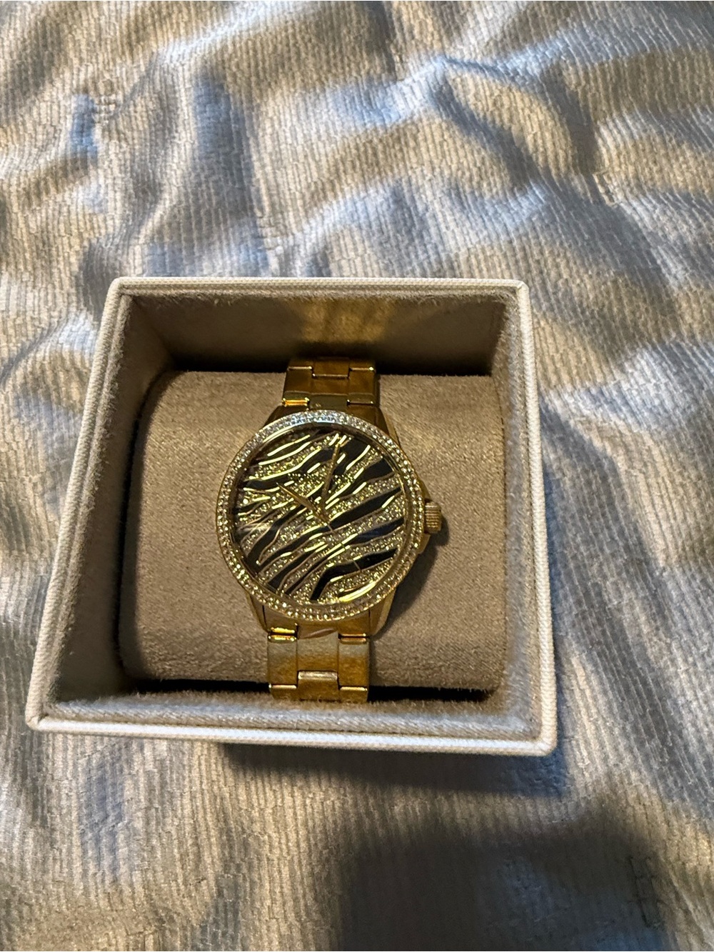 Michael Kors Gold Zebra-Pattern Crystal Accent Women's Watch